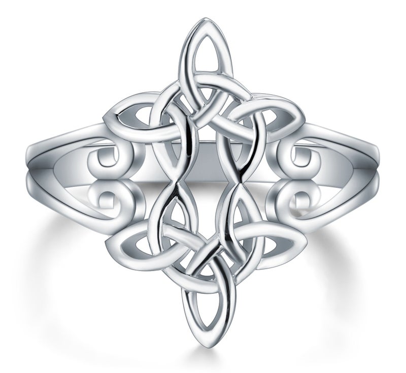 BORUO 925 Sterling Silver Ring Celtic Knot Heart Cross High Polish Tarnish Resistant Eternity Wedding Band Stackable Ring Size 8 - Image 1